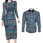 Maori Matariki Couples Matching Long Sleeve Bodycon Dress and Long Sleeve Button Shirt Blue Galaxy Aesthetic Koru Art