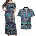 Maori Matariki Couples Matching Off Shoulder Maxi Dress and Hawaiian Shirt Blue Galaxy Aesthetic Koru Art