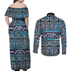 Maori Matariki Couples Matching Off Shoulder Maxi Dress and Long Sleeve Button Shirt Blue Galaxy Aesthetic Koru Art