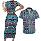 Maori Matariki Couples Matching Short Sleeve Bodycon Dress and Hawaiian Shirt Blue Galaxy Aesthetic Koru Art
