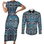 Maori Matariki Couples Matching Short Sleeve Bodycon Dress and Long Sleeve Button Shirt Blue Galaxy Aesthetic Koru Art