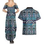 Maori Matariki Couples Matching Summer Maxi Dress and Hawaiian Shirt Blue Galaxy Aesthetic Koru Art