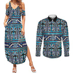 Maori Matariki Couples Matching Summer Maxi Dress and Long Sleeve Button Shirt Blue Galaxy Aesthetic Koru Art