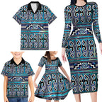 Maori Matariki Family Matching Long Sleeve Bodycon Dress and Hawaiian Shirt Blue Galaxy Aesthetic Koru Art