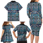 Maori Matariki Family Matching Long Sleeve Bodycon Dress and Hawaiian Shirt Blue Galaxy Aesthetic Koru Art