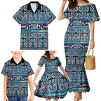 Maori Matariki Family Matching Mermaid Dress and Hawaiian Shirt Blue Galaxy Aesthetic Koru Art