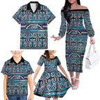 Maori Matariki Family Matching Off The Shoulder Long Sleeve Dress and Hawaiian Shirt Blue Galaxy Aesthetic Koru Art