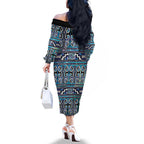 Maori Matariki Family Matching Off The Shoulder Long Sleeve Dress and Hawaiian Shirt Blue Galaxy Aesthetic Koru Art