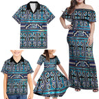 Maori Matariki Family Matching Off Shoulder Maxi Dress and Hawaiian Shirt Blue Galaxy Aesthetic Koru Art