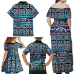 Maori Matariki Family Matching Off Shoulder Maxi Dress and Hawaiian Shirt Blue Galaxy Aesthetic Koru Art