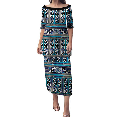 Maori Matariki Family Matching Puletasi and Hawaiian Shirt Blue Galaxy Aesthetic Koru Art
