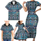 Maori Matariki Family Matching Short Sleeve Bodycon Dress and Hawaiian Shirt Blue Galaxy Aesthetic Koru Art