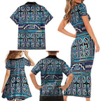 Maori Matariki Family Matching Short Sleeve Bodycon Dress and Hawaiian Shirt Blue Galaxy Aesthetic Koru Art
