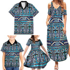 Maori Matariki Family Matching Summer Maxi Dress and Hawaiian Shirt Blue Galaxy Aesthetic Koru Art