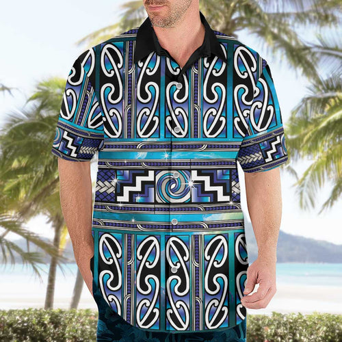 Maori Matariki Hawaiian Shirt Blue Galaxy Aesthetic Koru Art