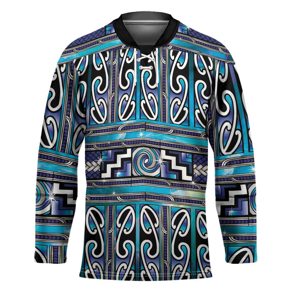 Maori Matariki Hockey Jersey Blue Galaxy Aesthetic Koru Art
