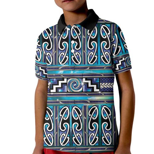 Maori Matariki Kid Polo Shirt Blue Galaxy Aesthetic Koru Art