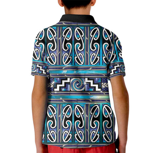 Maori Matariki Kid Polo Shirt Blue Galaxy Aesthetic Koru Art