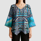 Maori Matariki Kimono Sleeve Blouse Blue Galaxy Aesthetic Koru Art