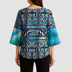 Maori Matariki Kimono Sleeve Blouse Blue Galaxy Aesthetic Koru Art