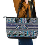Maori Matariki Leather Tote Bag Blue Galaxy Aesthetic Koru Art