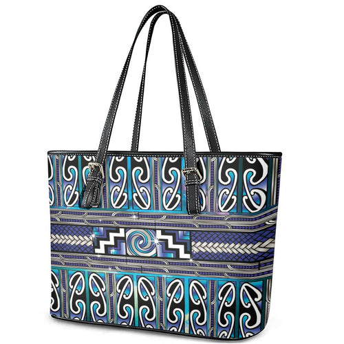 Maori Matariki Leather Tote Bag Blue Galaxy Aesthetic Koru Art