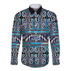Maori Matariki Long Sleeve Button Shirt Blue Galaxy Aesthetic Koru Art