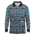 Maori Matariki Long Sleeve Polo Shirt Blue Galaxy Aesthetic Koru Art