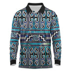 Maori Matariki Long Sleeve Polo Shirt Blue Galaxy Aesthetic Koru Art