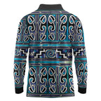 Maori Matariki Long Sleeve Polo Shirt Blue Galaxy Aesthetic Koru Art
