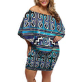 Maori Matariki Off Shoulder Short Dress Blue Galaxy Aesthetic Koru Art