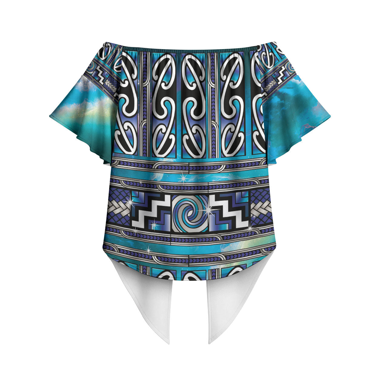 Maori Matariki Off Shoulder Wrap Waist Top Blue Galaxy Aesthetic Koru Art