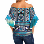 Maori Matariki Off Shoulder Wrap Waist Top Blue Galaxy Aesthetic Koru Art