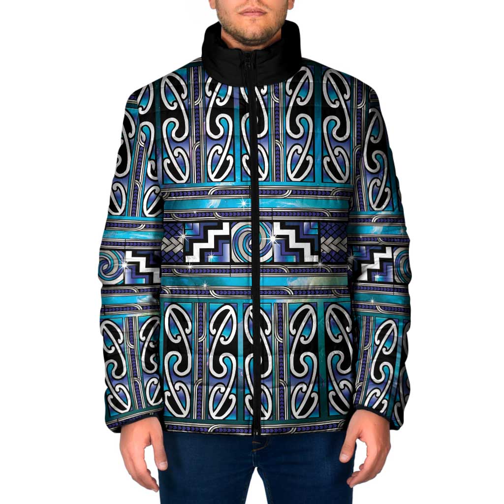 Maori Matariki Padded Jacket Blue Galaxy Aesthetic Koru Art