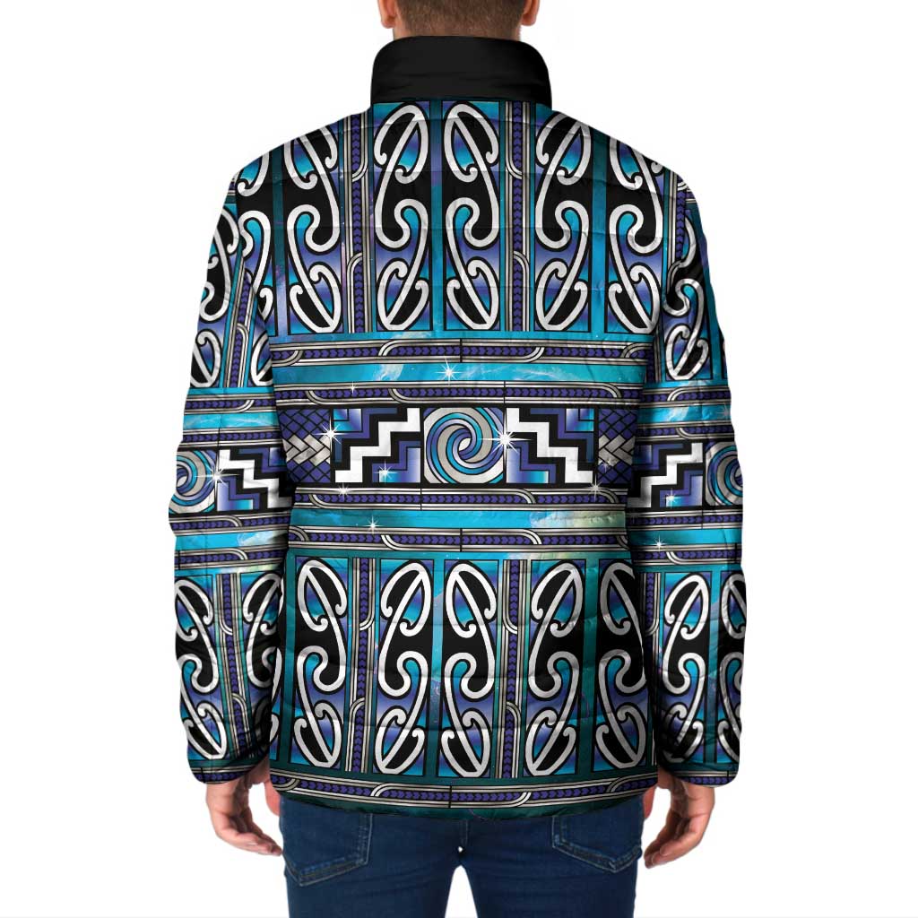Maori Matariki Padded Jacket Blue Galaxy Aesthetic Koru Art