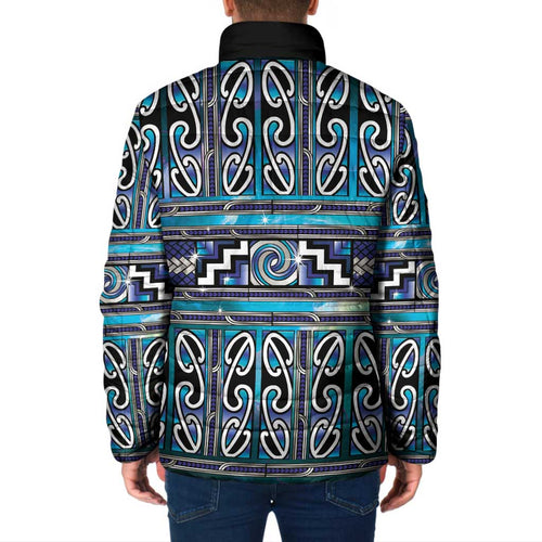 Maori Matariki Padded Jacket Blue Galaxy Aesthetic Koru Art