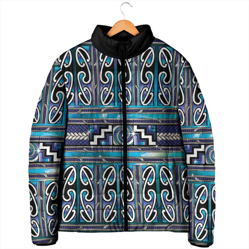 Maori Matariki Padded Jacket Blue Galaxy Aesthetic Koru Art