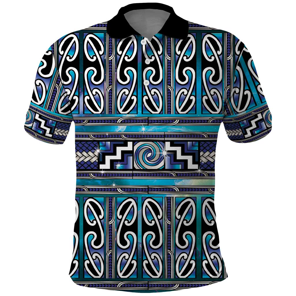 Maori Matariki Polo Shirt Blue Galaxy Aesthetic Koru Art