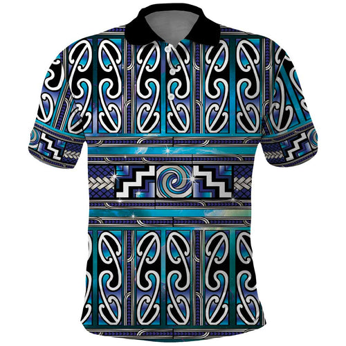 Maori Matariki Polo Shirt Blue Galaxy Aesthetic Koru Art