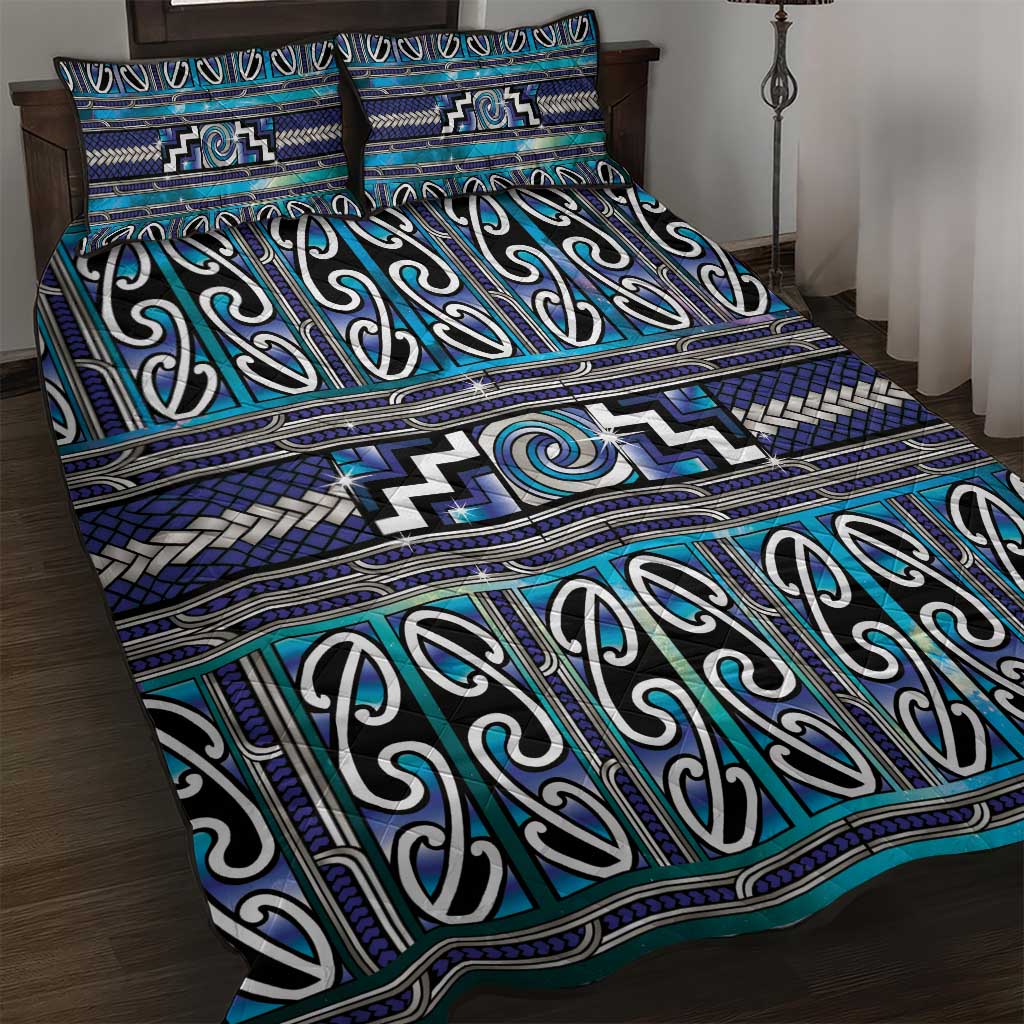 Maori Matariki Quilt Bed Set Blue Galaxy Aesthetic Koru Art