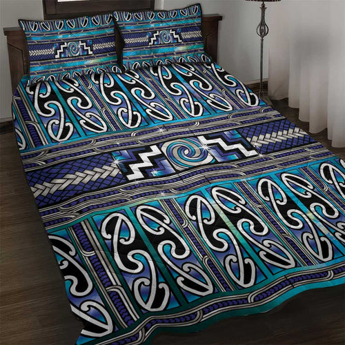 Maori Matariki Quilt Bed Set Blue Galaxy Aesthetic Koru Art
