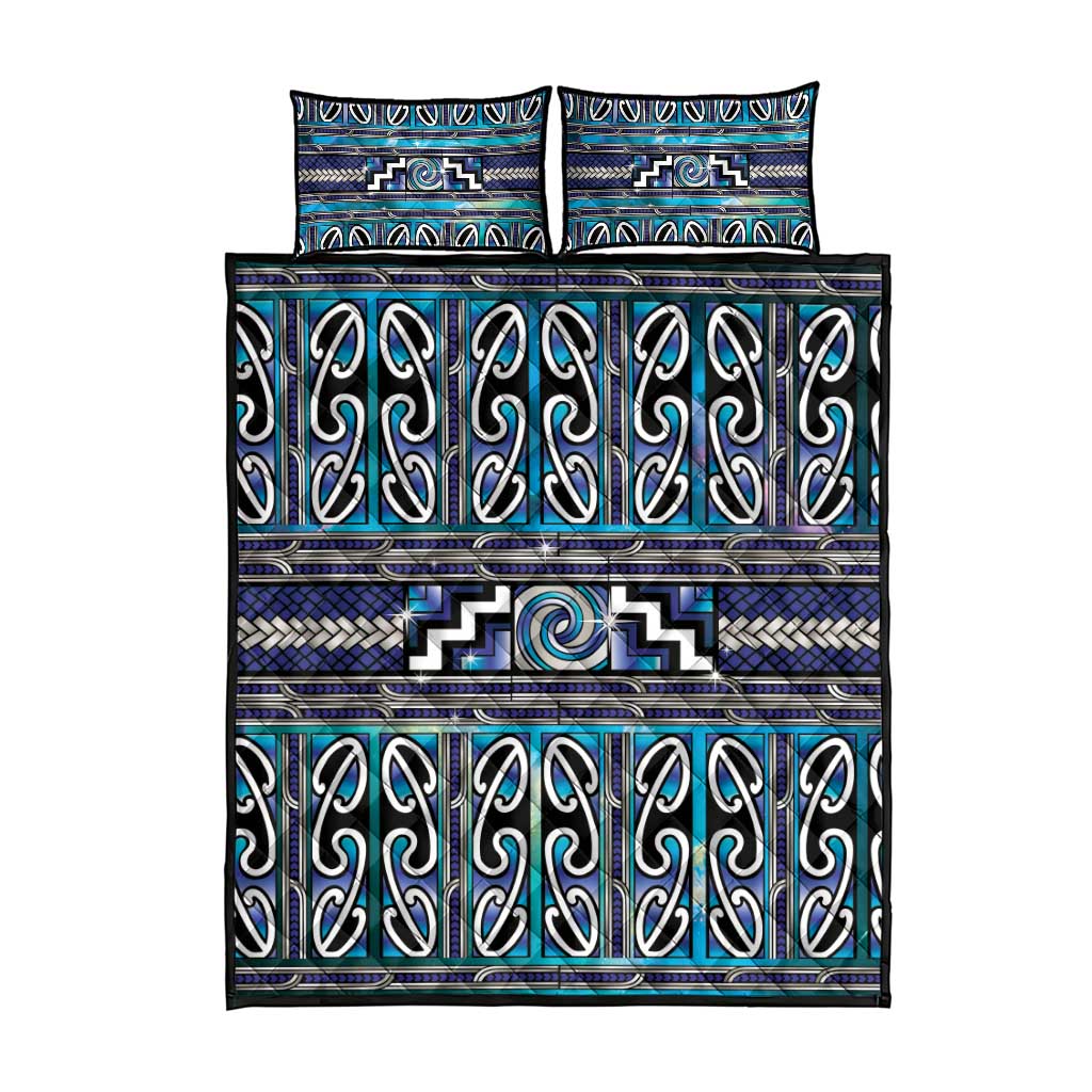 Maori Matariki Quilt Bed Set Blue Galaxy Aesthetic Koru Art