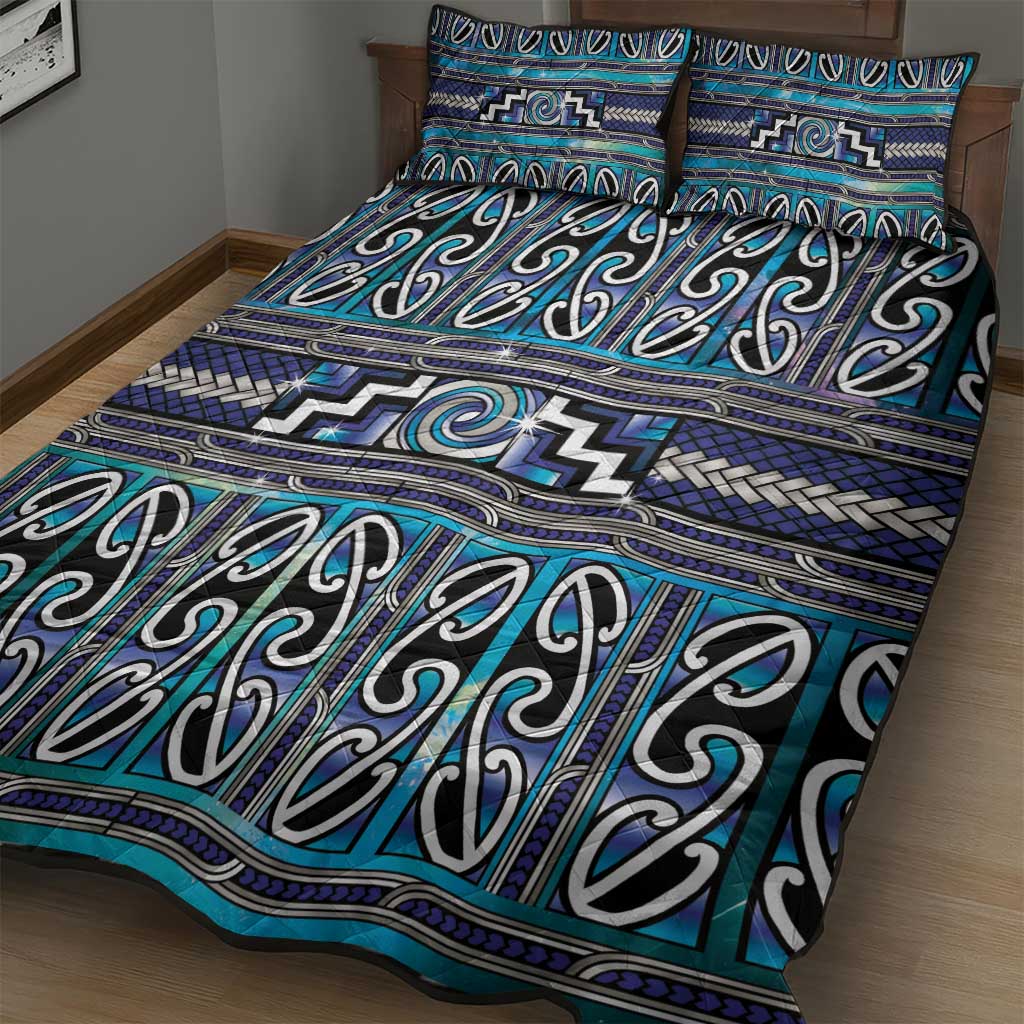 Maori Matariki Quilt Bed Set Blue Galaxy Aesthetic Koru Art