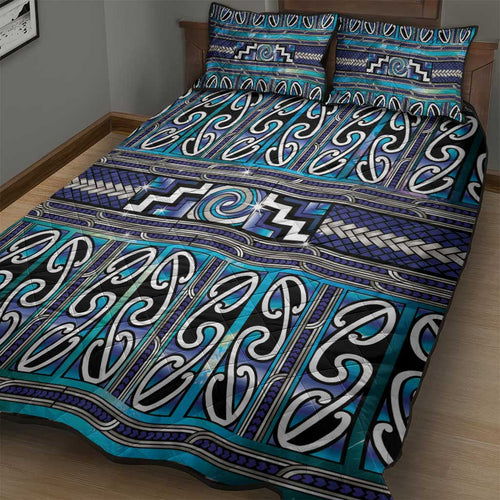 Maori Matariki Quilt Bed Set Blue Galaxy Aesthetic Koru Art
