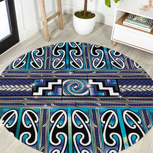 Maori Matariki Round Carpet Blue Galaxy Aesthetic Koru Art