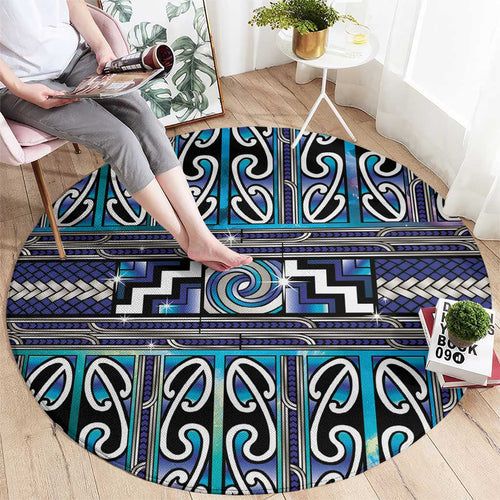 Maori Matariki Round Carpet Blue Galaxy Aesthetic Koru Art