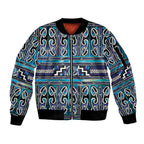 Maori Matariki Sleeve Zip Bomber Jacket Blue Galaxy Aesthetic Koru Art