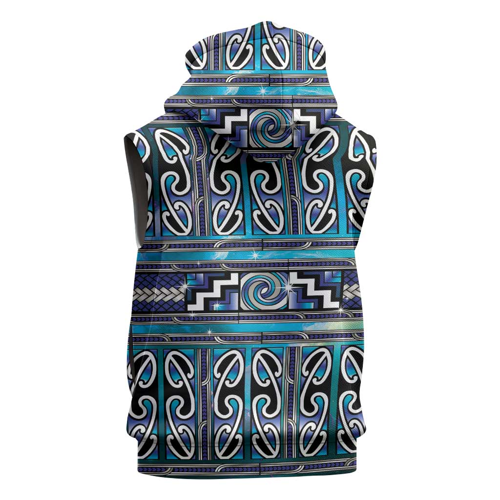 Maori Matariki Sleeveless Zip Hoodie Blue Galaxy Aesthetic Koru Art
