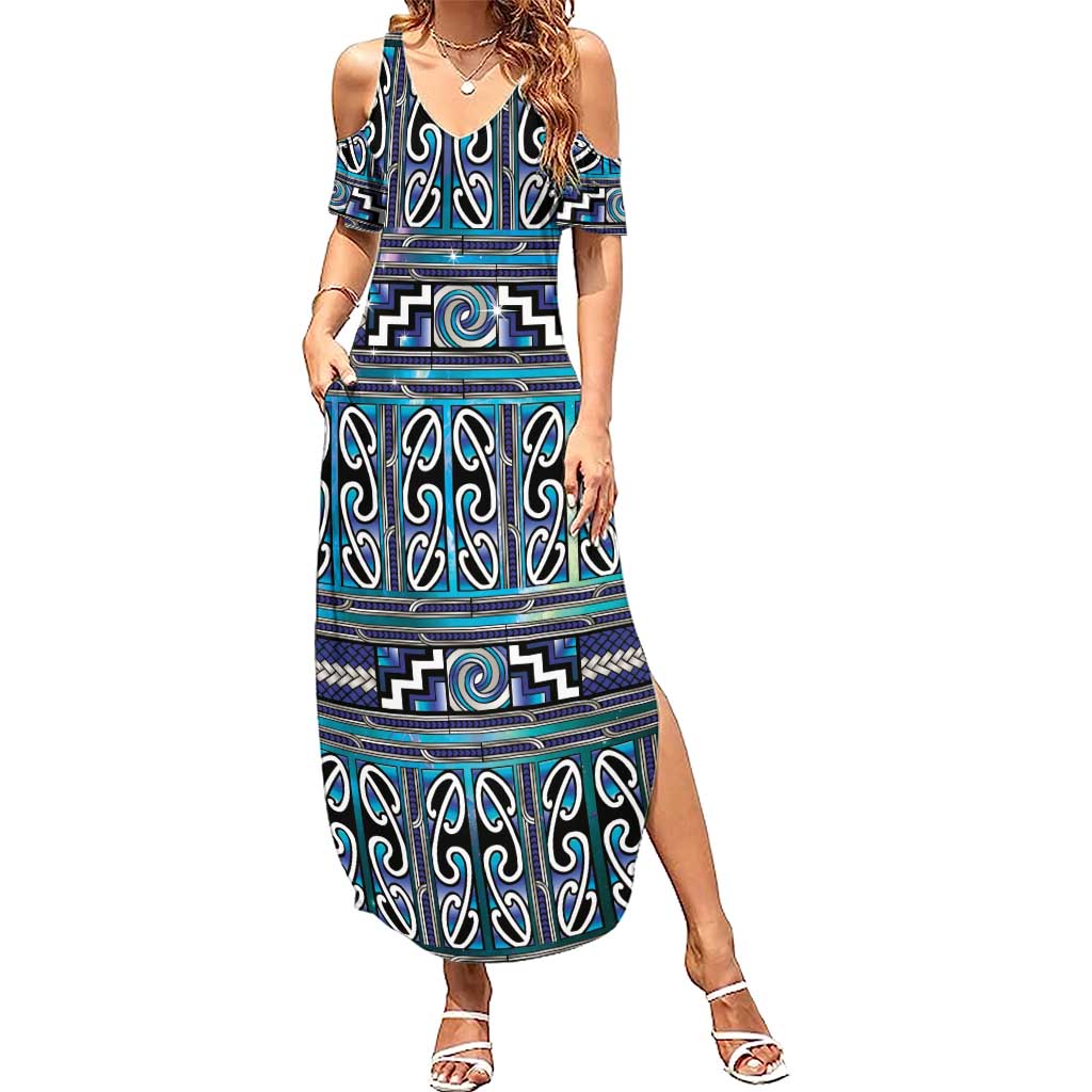 Maori Matariki Summer Maxi Dress Blue Galaxy Aesthetic Koru Art