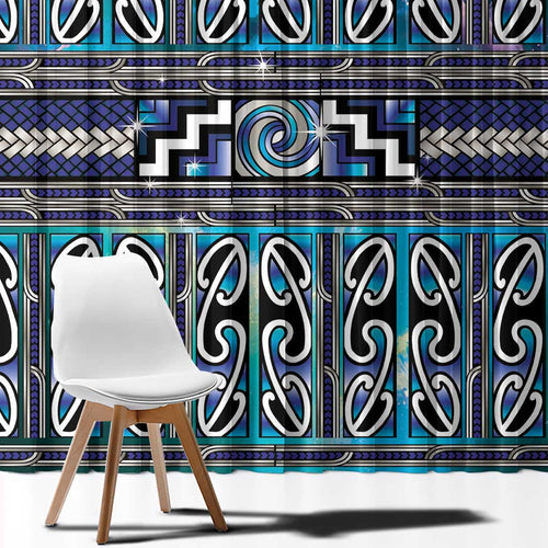 Maori Matariki Window Curtain Blue Galaxy Aesthetic Koru Art